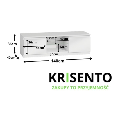 Wymiary szafki RTV-502-BIEL-POL pod telewizor.