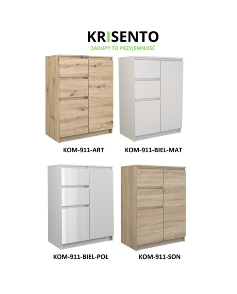 Dostępne warianty kolorystyczne komód pokojowych: Model KOM-911.