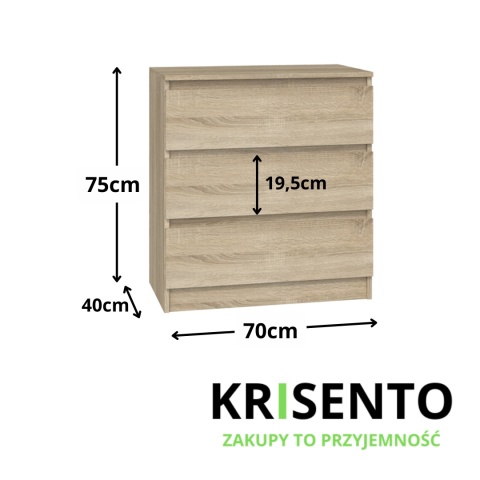 Wymiary niskiej komody KOM-901-SON z szufladami.