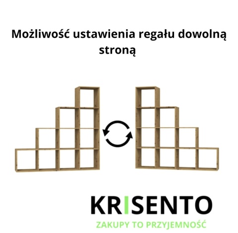 Schemat techniczny regału RE-1410-ART prezentujący opcję uniwersalnego ustawienia regału.