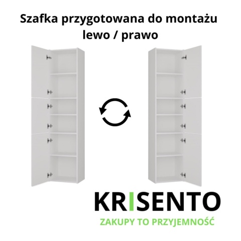 Schemat techniczny szafki LAZ-1312-BIEL-MAT prezentujący możliwość montażu drzwiczek na lewą lub prawą stronę.