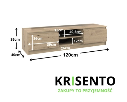 Wymiary szafki RTV-501-ART pod telewizor.