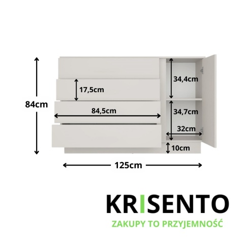 Wymiary komody 125 cm KOM-943-KASZ.