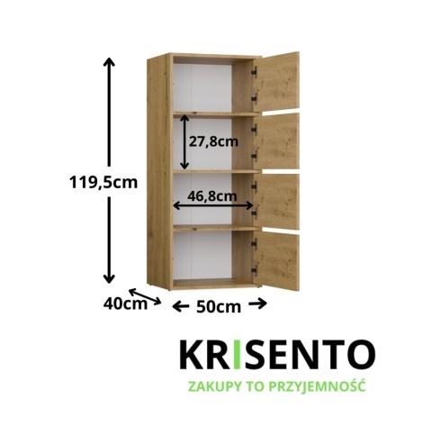 Wymiary wąskiej komody 50 cm szerokości KOM-935-ART.