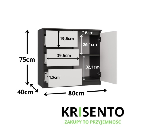 Wymiary komody 80 cm KOM-910-ANT-BIEL-MAT.