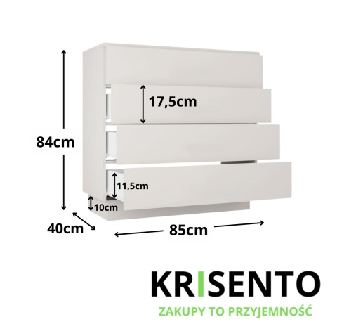 Wymiary komody 85 cm KOM-942-KASZ.