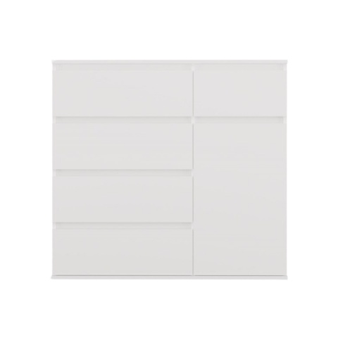Komoda biała 100 cm KOM-932-BIEL-MAT w białym macie – widok z przodu (zamknięte fronty i szuflady).