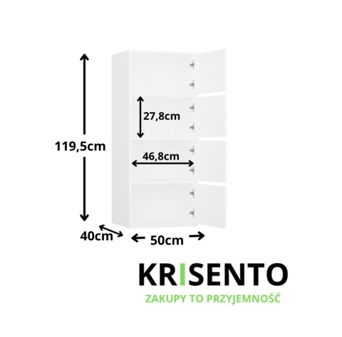 Wymiary wąskiej komody 50 cm KOM-935-BIEL-MAT.