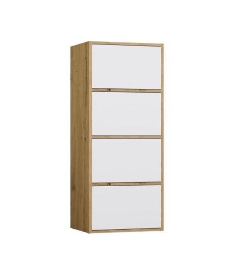 Zamknięta komoda czterodrzwiowa KOM-935-ART-BIEL-MAT widoczna w półprofilu.