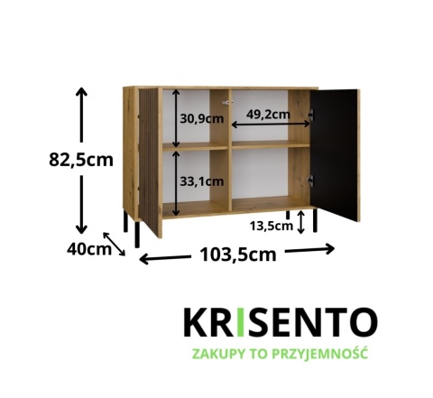 Wymiary komody z półkami ryflowanej KOM-940-ART-LAM.