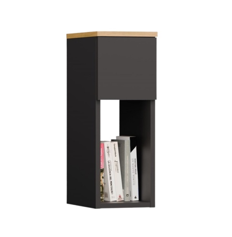 Zamknięta mała szafka nocna 20 cm SN-315-ANT-ART widoczna w półprofilu.