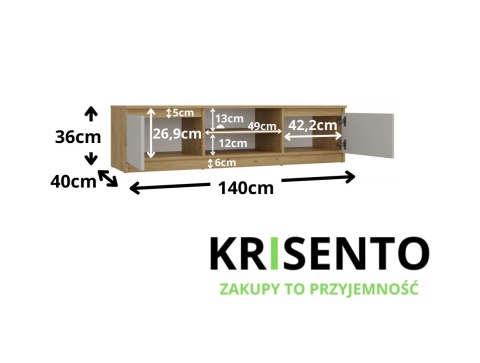 Wymiary szafki na tv 140cm RTV-502-ART-KASZ.