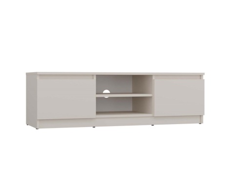 Zamknięta szafka rtv beżowa 120cm RTV-501-KASZ widoczna w półprofilu.