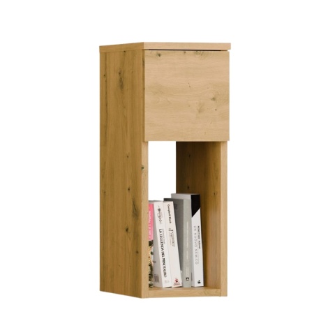 Zamknięta wąska szafka nocna 20 cm SN-315-ART widoczna w półprofilu.