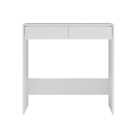 Biurko 80 cm BIUR-729-BIEL-MAT w kolorze białym matowym – widok z przodu (zamknięte szuflady).