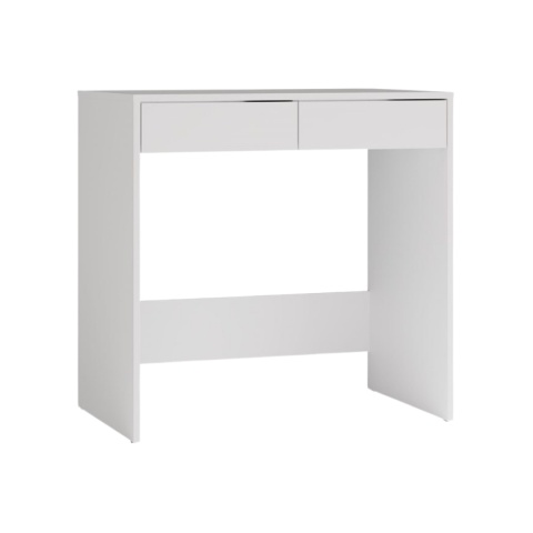 Zamknięte biurko 80 cm BIUR-729-BIEL-MAT widoczne w półprofilu.