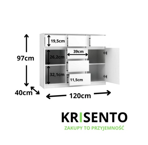 Wymiary dużej komody KOM-931-BIEL-MAT.