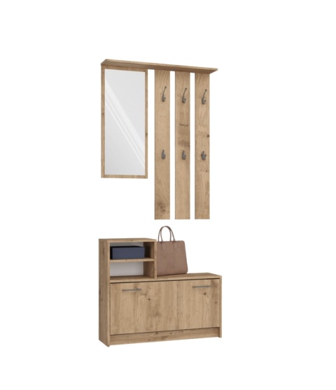 Garderoba GAR-101-ART w naturalnym, miodowym odcieniu dębu artisan widoczna w eleganckim półprofilu.