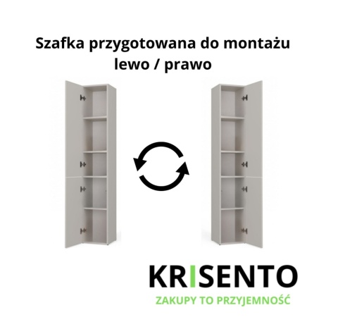 Schemat montażu słupka łazienkowego LAZ-1314-KASZ z opcją montażu drzwi na lewą lub prawą stronę.