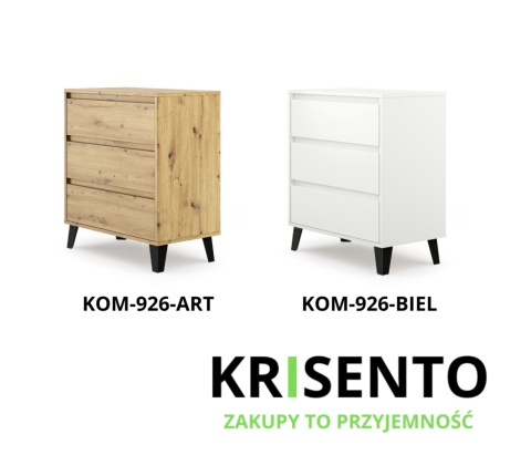 Dostępne warianty kolorystyczne mebla: Komoda biała na nóżkach KOM-926.