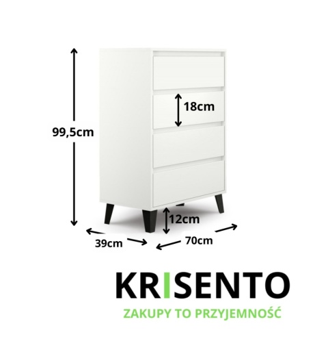 Wymiary białej komody na czarnych nóżkach KOM-927-BIEL.