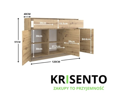 Wymiary nowoczesnej komody dąb artisan KOM-915-ART.