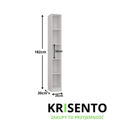 Wymiary otwartego regału 25 cm szerokości RE-1441-BIEL-MAT.