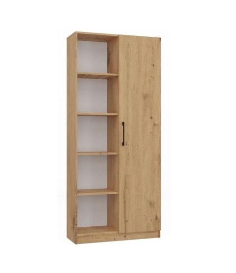 Zamknięty częściowo regał dąb artisan RE-1426-ART widoczny w półprofilu.
