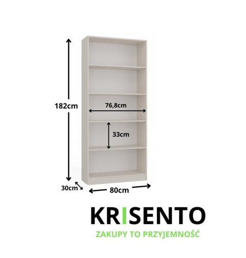 Wymiary otwartego regału półkowego 80cm RE-1404-KASZ.