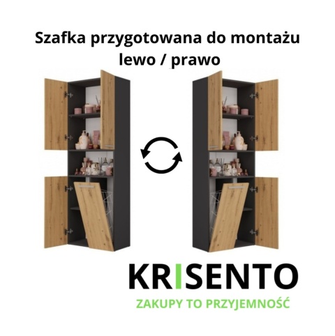 Schemat prezentujący słupek łazienkowy LAZ-1319-ANT-ART z opcją montażu drzwi na lewą lub prawą stronę.