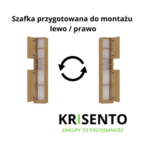 Schemat montażu szafki łazienkowej LAZ-1306-ART z opcją montażu i otwierania drzwi na lewą lub prawą stronę.
