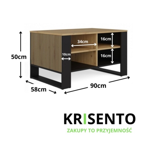 Wymiary stolika kawowego z lamelami STOL-830-ART-CZERN-LAM.