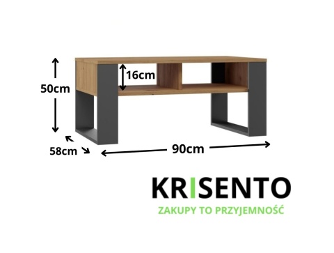 Wymiary nowoczesnego stolika kawowego antracyt dąb artisan STOL-804-ANT-ART.