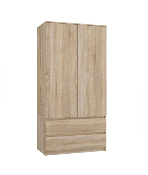 Zamknięta szafa z szufladami i półkami 90cm SZAF-1008-SON widoczna w półprofilu.