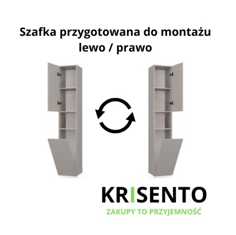 Schemat montażu szafki łazienkowej LAZ-1315-KASZ z opcją montażu i otwierania drzwi na lewą lub prawą stronę.