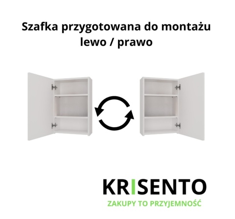 Schemat montażu białej szafki wiszącej 40x60 cm LAZ-1323-BIEL z opcją montażu drzwi na lewą lub prawą stronę.