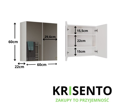 Wymiary białej szafki wiszącej z lustrem LAZ-1324-BIEL.