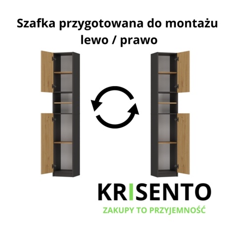 Schemat prezentujący szafkę słupek łazienkowy LAZ-1306-ANT-ART z opcją  otwierania drzwi na lewą lub prawą stronę.