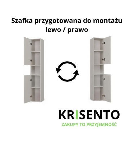 Schemat montażu szafki łazienkowej LAZ-1313-KASZ z opcją montażu i otwierania drzwi na lewą lub prawą stronę.