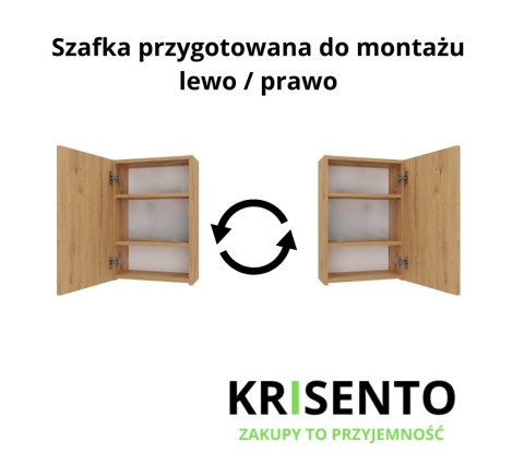 Schemat montażu szafki z lustrem 40 cm LAZ-1323-ART z opcją montażu drzwi na lewą lub prawą stronę.