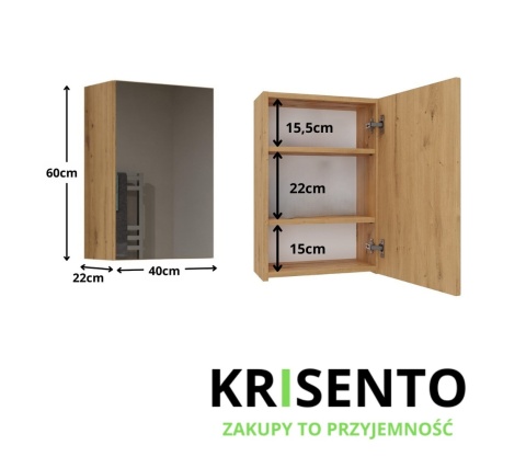Wymiary szafki z lustrem do łazienki 40 cm LAZ-1323-ART.