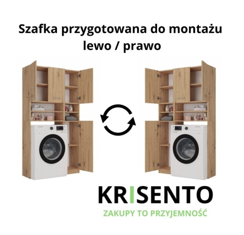 Schemat prezentujący układ szafek z zestawu LAZ-1307-ART z opcją montażu drzwiczek na lewą lub prawą stronę.