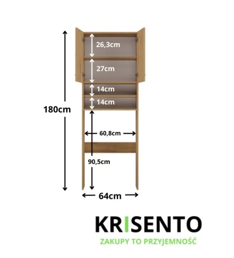 wymiary elementów zestawu mebli do łazienki dąb artisan LAZ-1307-ART - szafka nad pralkę.