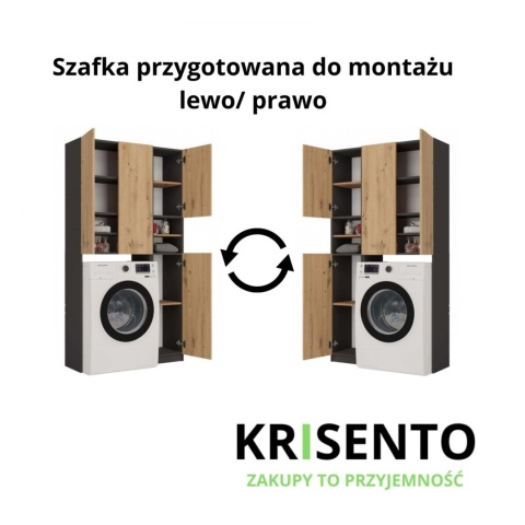 Schemat prezentujący układ szafek z zestawu LAZ-1308-ANT-ART z opcją montażu drzwiczek na lewą lub prawą stronę.