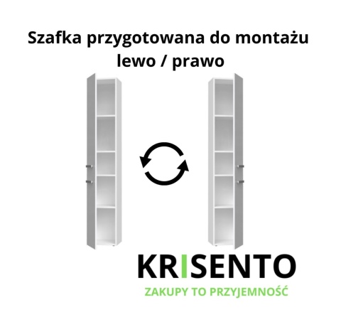 Schemat techniczny słupka LAZ-1314-BIEL-MAT prezentujący opcję montażu drzwiczek na lewą lub prawą stronę.