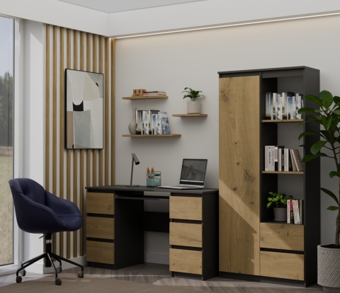 Wizualizacja nowoczesnego gabinetu z biurkiem antracyt dąb artisan BIUR-705-ANT-ART.