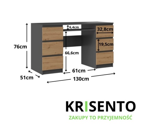 Wymiary biurka BIUR-705-ANT-ART.