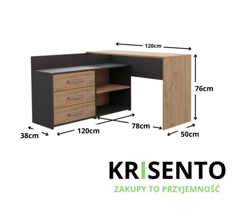 Wymiary biurka narożnego BIUR-704-ANT-ART