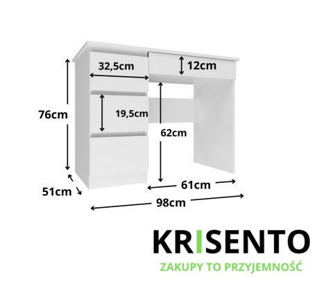 Wymiary biurka BIUR-706-BIEL-MAT-L.
