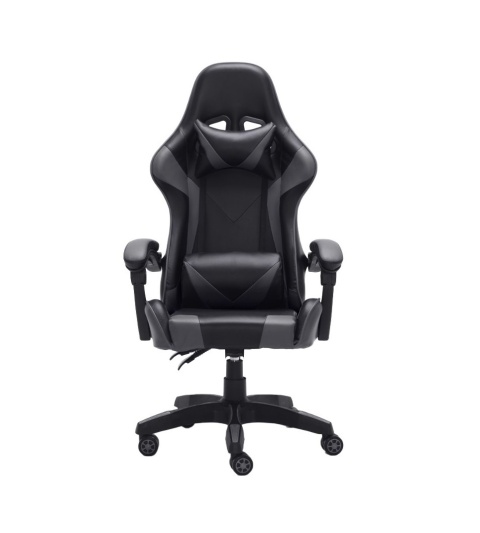 Fotel gamingowy szary FOT-406-SZAR – widok z przodu na kubełkowe siedzisko i ergonomiczne oparcie.